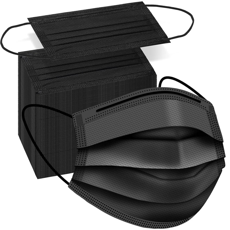 100 PCS Black Disposable Face Masks, 3-Ply Daily Protection Masks