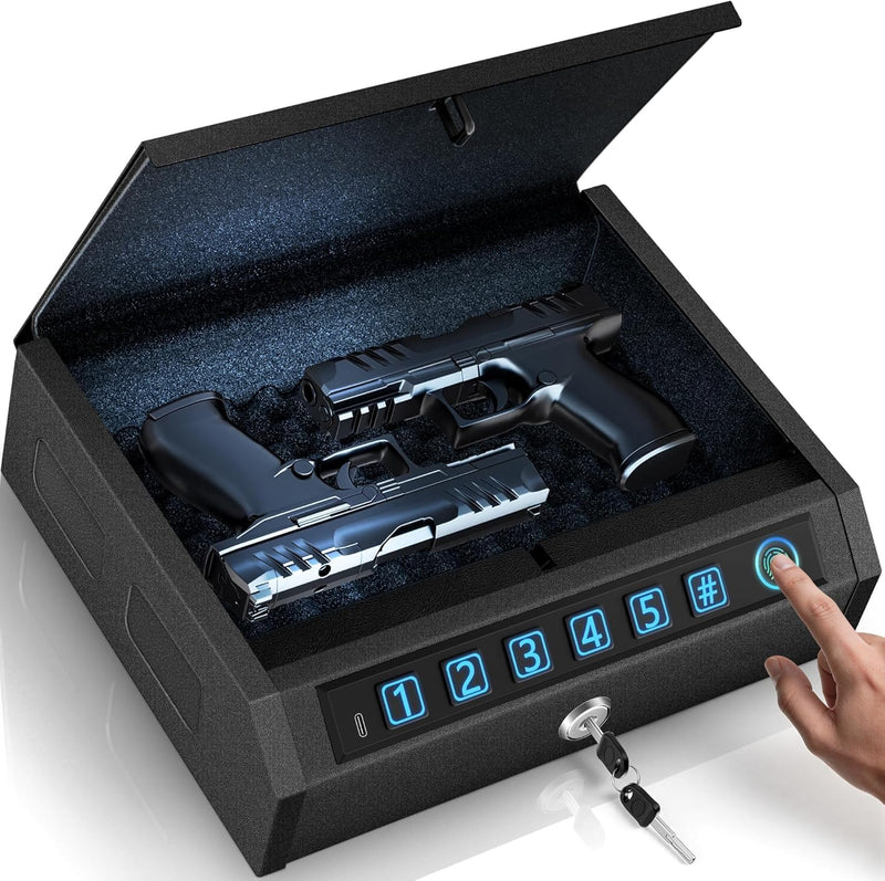 Biometric Handgun Safe, Quick Access Gun Safe w/ LED Light & Stealth Mode