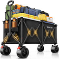 Foldable Beach Wagon Cart, Heavy Duty Collapsible Utility Wagon, Black