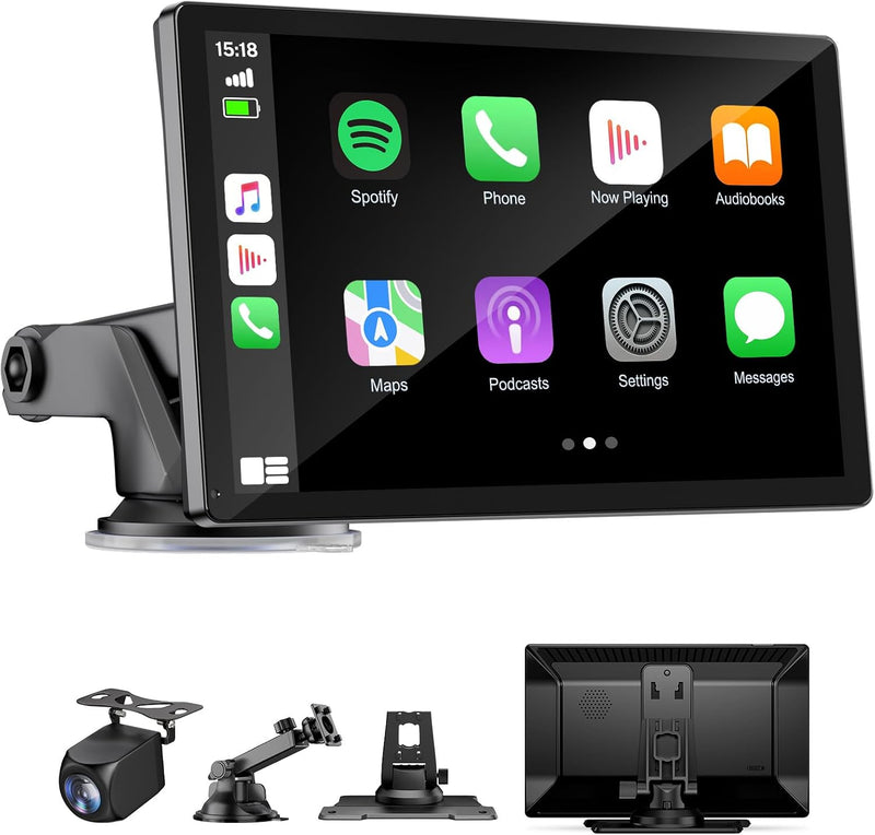 9 in Wireless CarPlay Screen, Portable Touchscreen w/ Android Auto & Camera