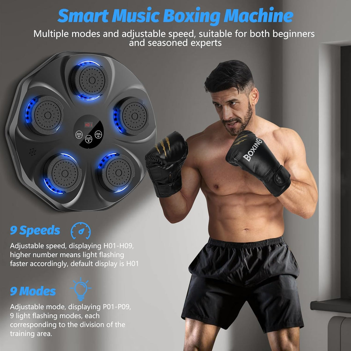 Music Boxing Machine, Interactive Punching Trainer with Boxing Gloves