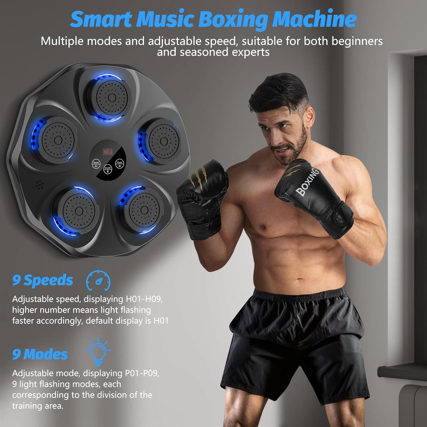 Music Boxing Machine, Interactive Punching Trainer with Boxing Gloves