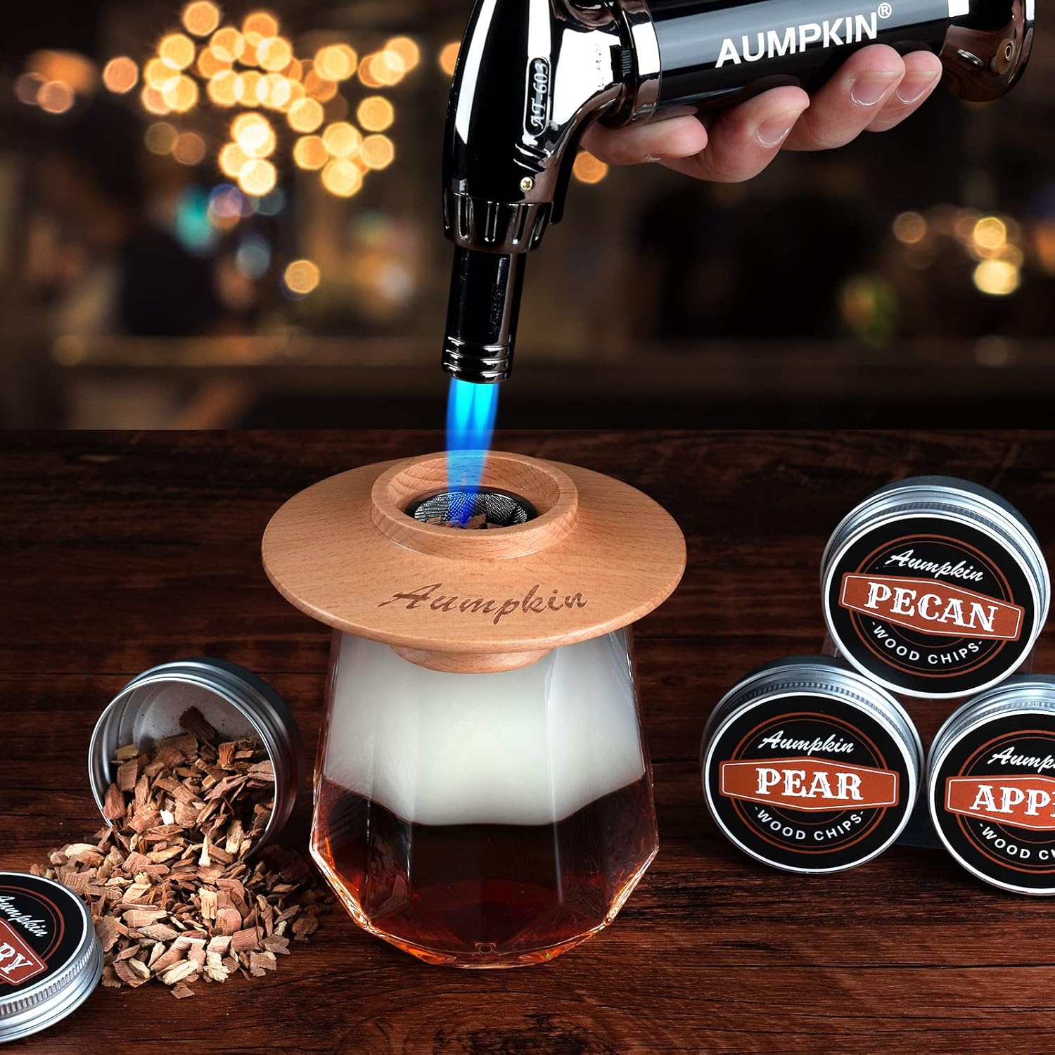Cocktail Smoker Kit w/ Torch & 6 Wood Chip Flavors for Whiskey & Bourbon