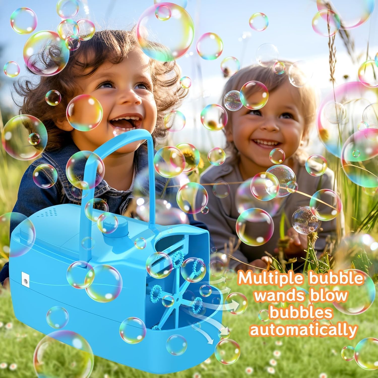 ubble Machine for Kids, High Output Bubble Maker Blower for Parties, Blue