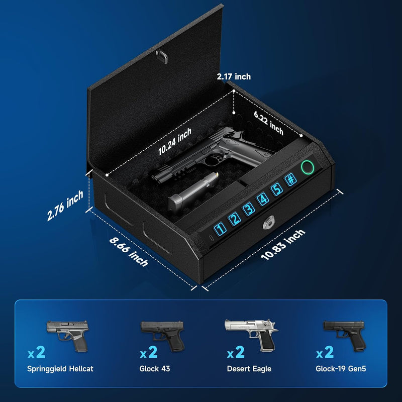 Biometric Handgun Safe, Quick Access Gun Safe w/ LED Light & Stealth Mode