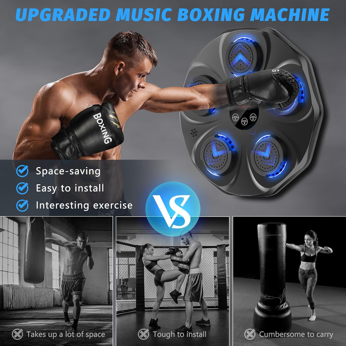 Music Boxing Machine, Interactive Punching Trainer with Boxing Gloves