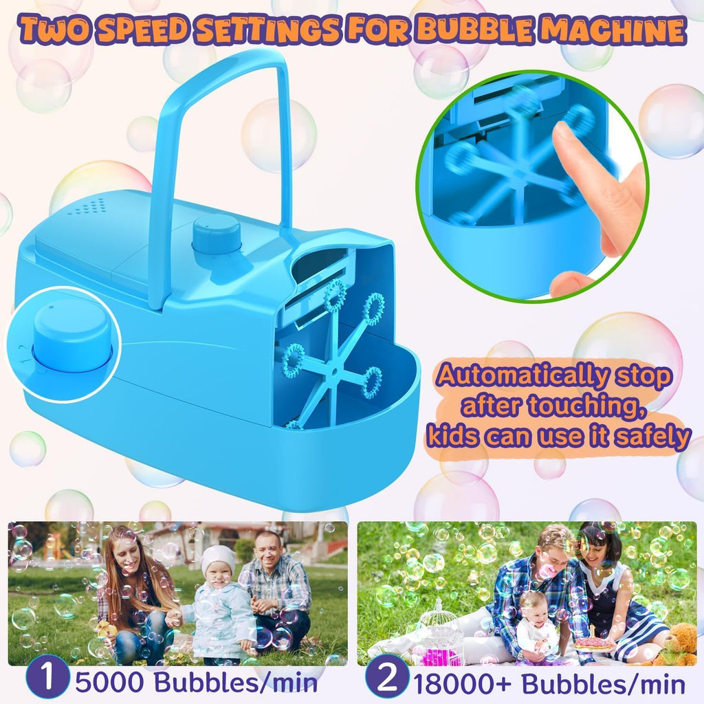 ubble Machine for Kids, High Output Bubble Maker Blower for Parties, Blue