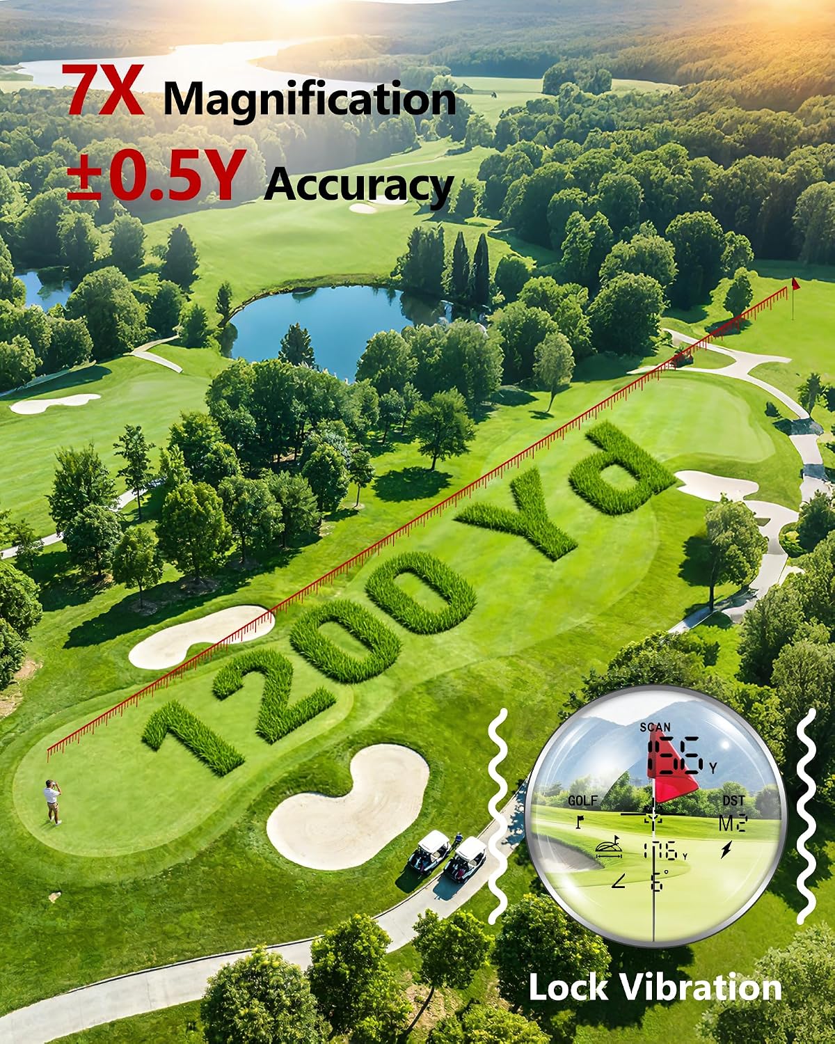Golf Rangefinder w/ Slope Switch, Flag Lock Vibration & Magnetic Stripe