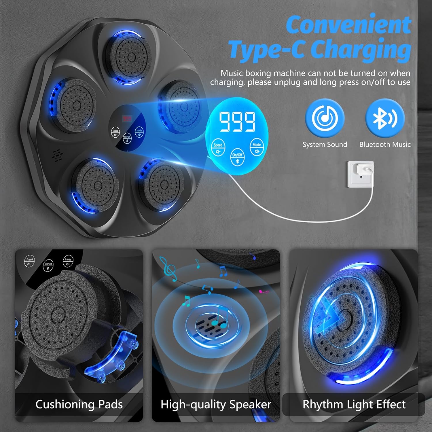 Music Boxing Machine, Interactive Punching Trainer with Boxing Gloves