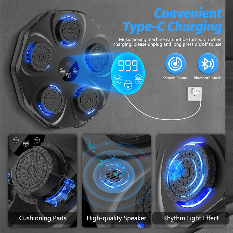 Music Boxing Machine, Interactive Punching Trainer with Boxing Gloves