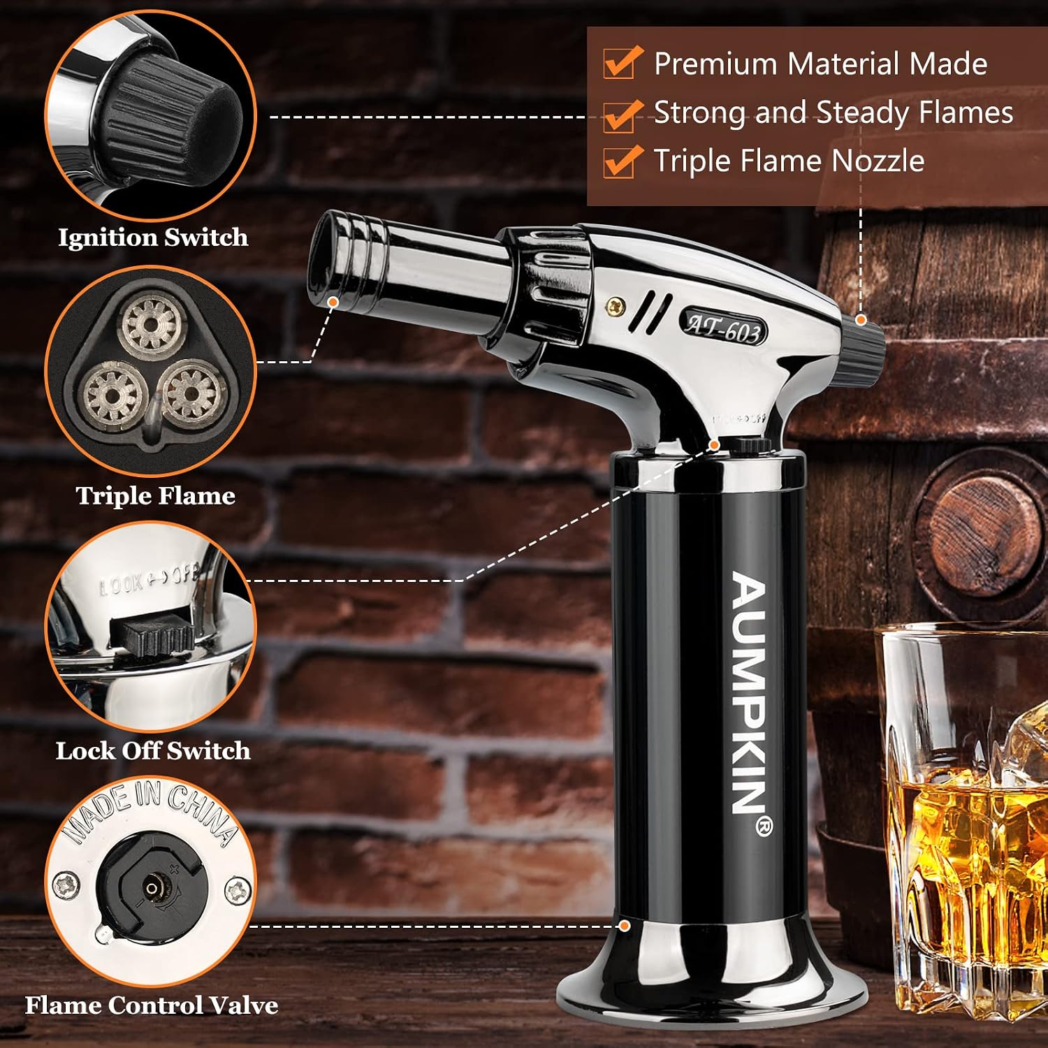 Cocktail Smoker Kit w/ Torch & 6 Wood Chip Flavors for Whiskey & Bourbon