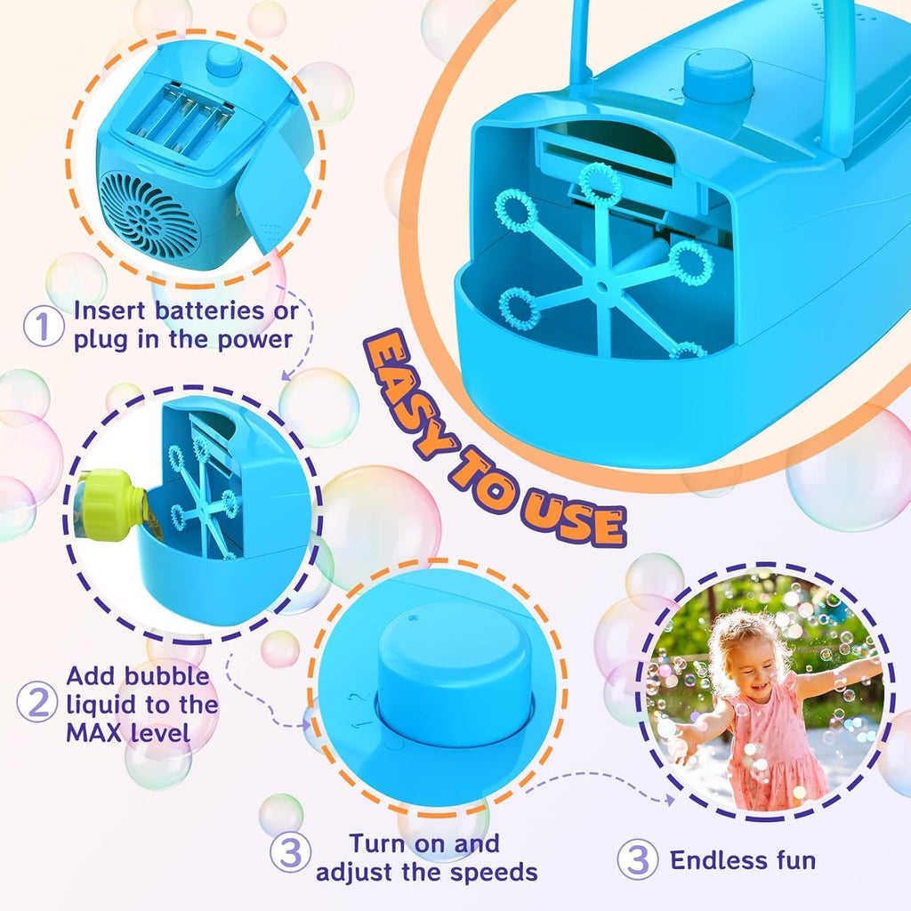 ubble Machine for Kids, High Output Bubble Maker Blower for Parties, Blue