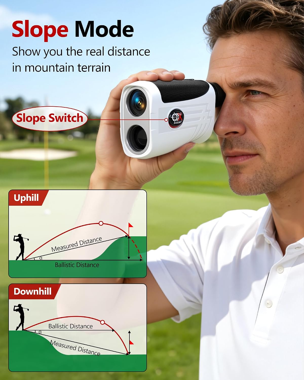 Golf Rangefinder w/ Slope Switch, Flag Lock Vibration & Magnetic Stripe
