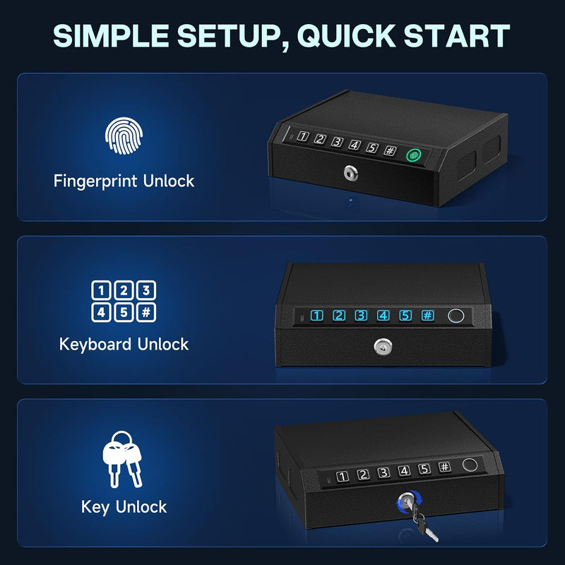 Biometric Handgun Safe, Quick Access Gun Safe w/ LED Light & Stealth Mode