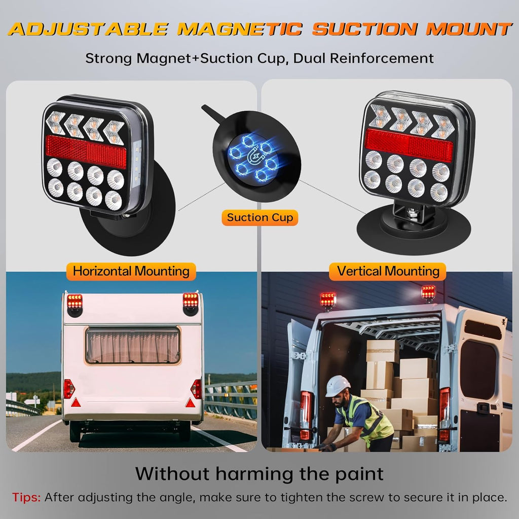 Wireless Magnetic Trailer Light Kit, Rechargeable LED Tow Tail Lights
