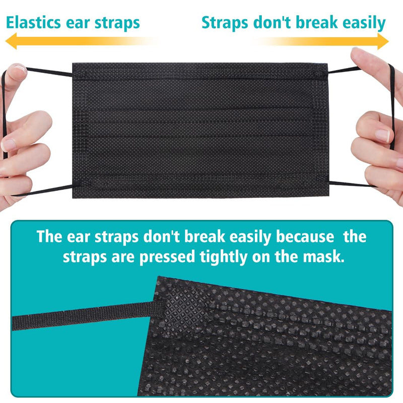 100 PCS Black Disposable Face Masks, 3-Ply Daily Protection Masks
