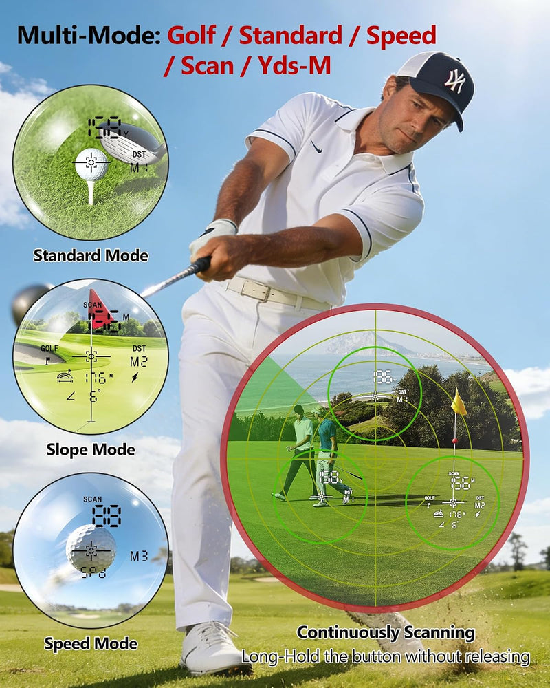 Golf Rangefinder w/ Slope Switch, Flag Lock Vibration & Magnetic Stripe