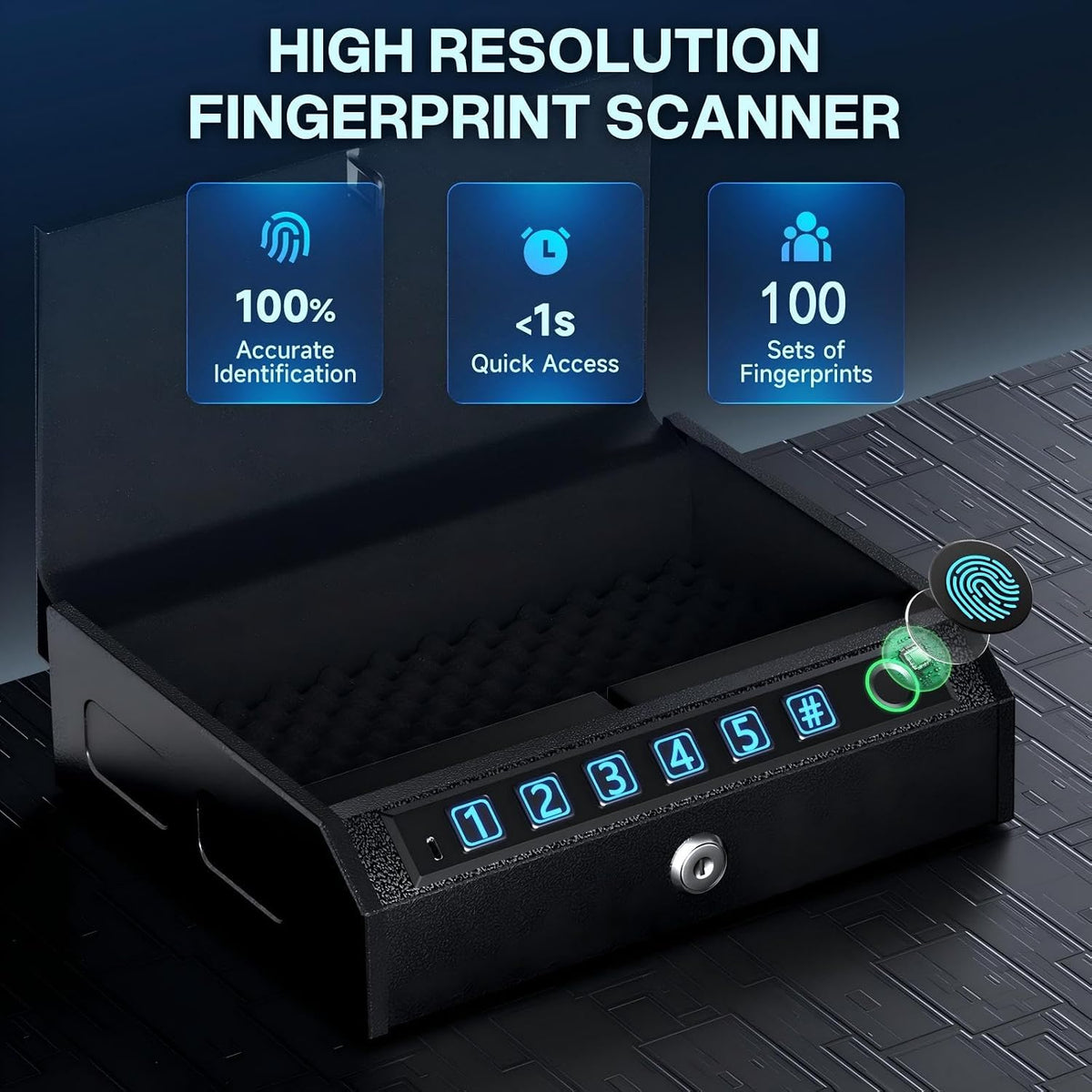 Biometric Handgun Safe, Quick Access Gun Safe w/ LED Light & Stealth Mode