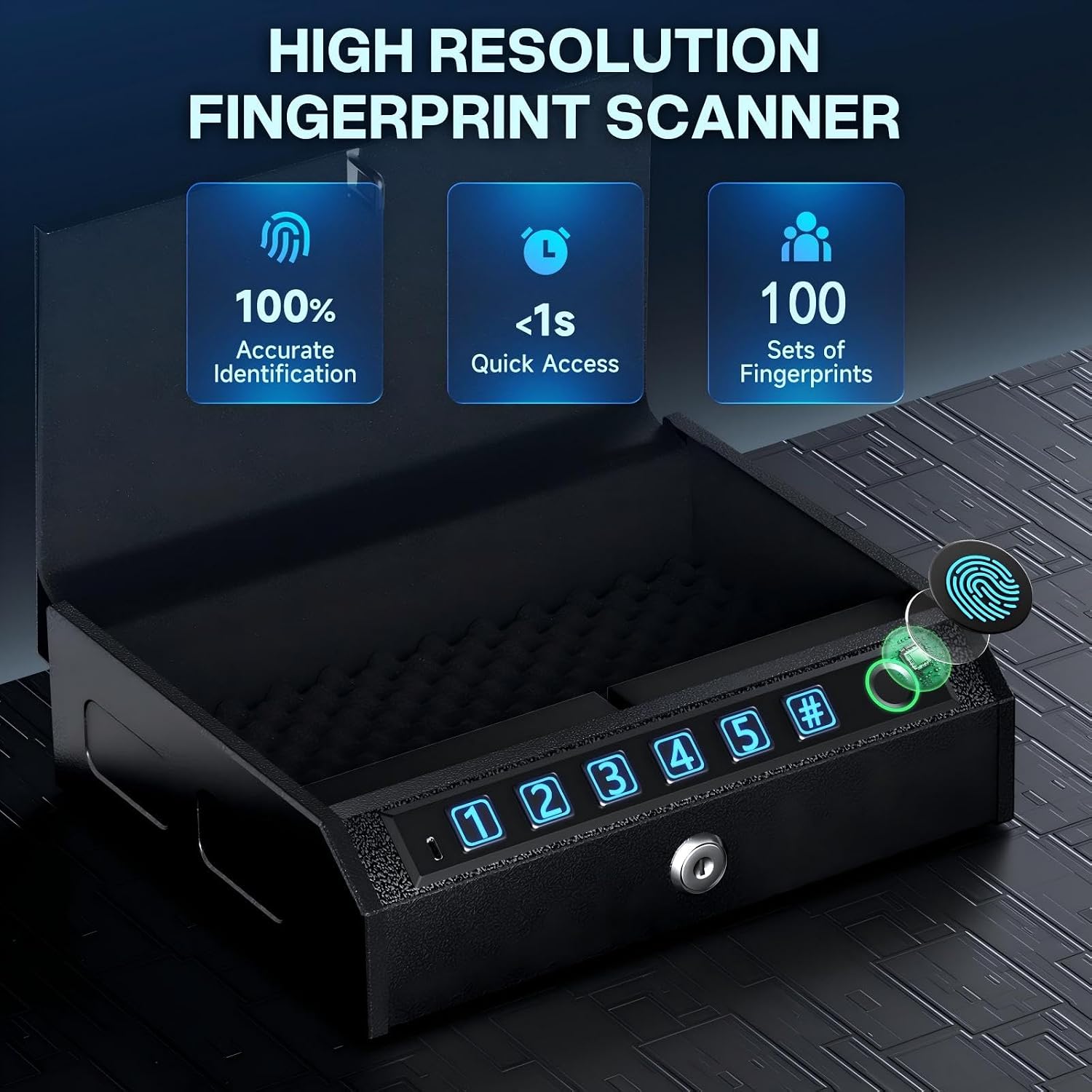 Biometric Handgun Safe, Quick Access Gun Safe w/ LED Light & Stealth Mode