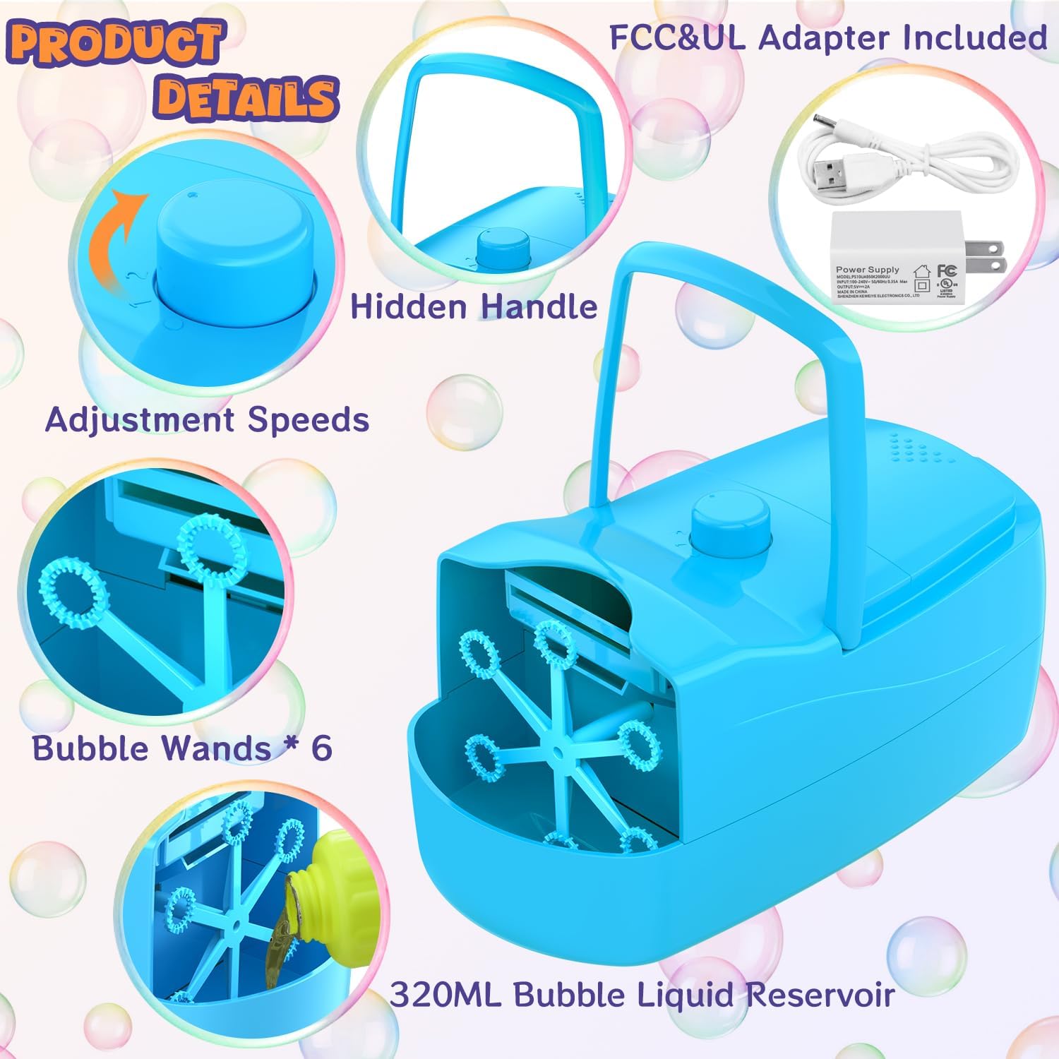 ubble Machine for Kids, High Output Bubble Maker Blower for Parties, Blue