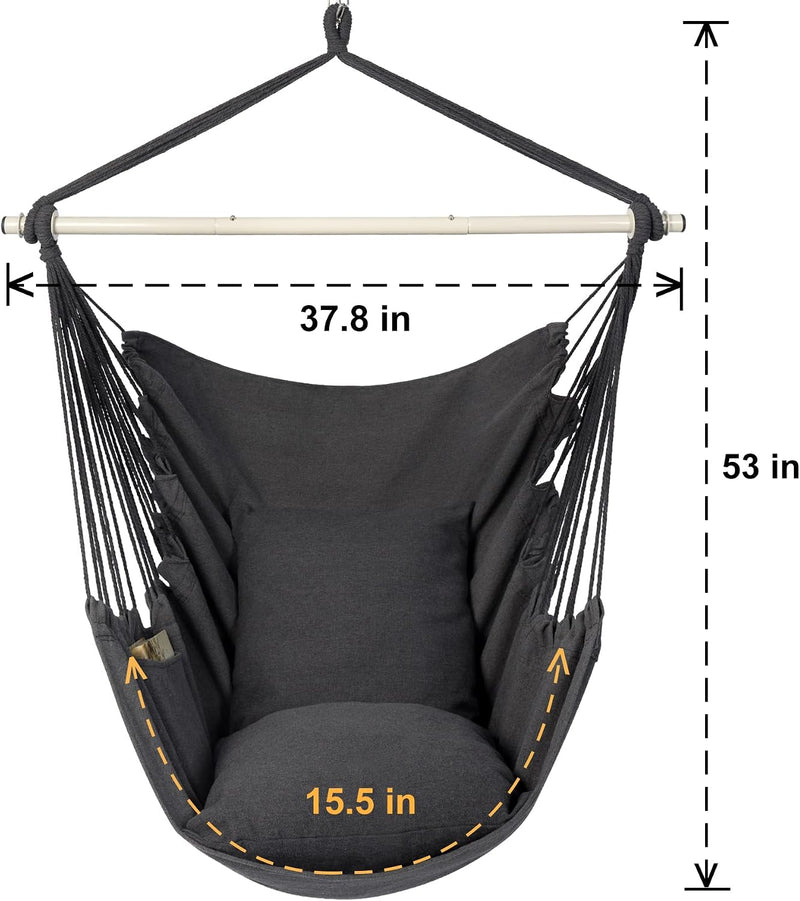 Hammock Chair Swing, Hanging Rope Seat w/ Cushions, Dark Grey