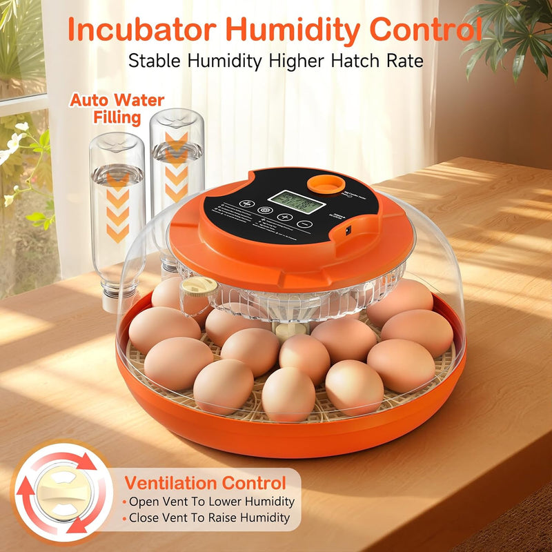 18 Egg Incubator w/ Auto Turning & Humidity Control for Poultry Hatching