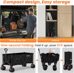 Foldable Beach Wagon Cart, Heavy Duty Collapsible Utility Wagon, Black