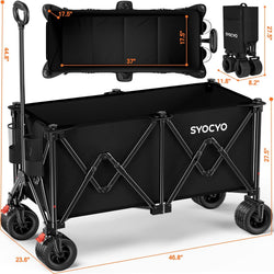 Foldable Beach Wagon Cart, Heavy Duty Collapsible Utility Wagon, Black