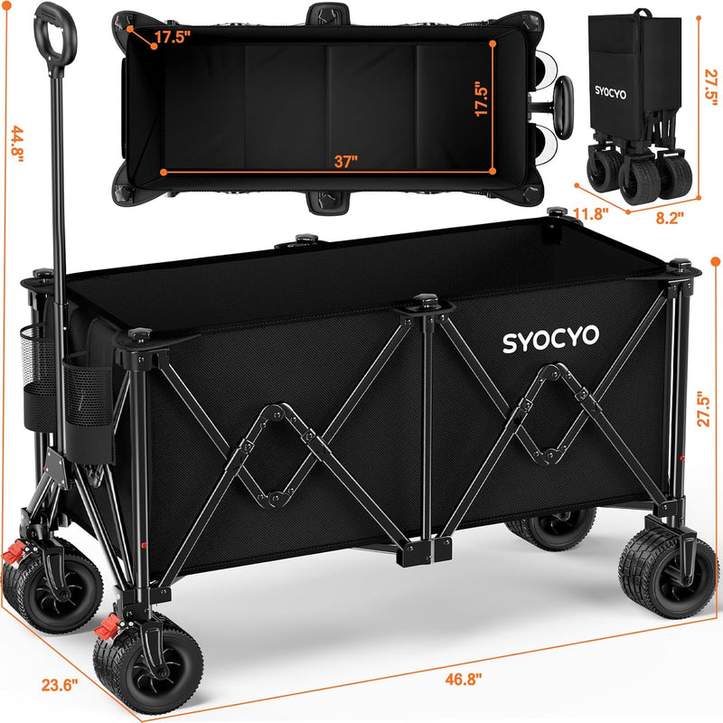 Foldable Beach Wagon Cart, Heavy Duty Collapsible Utility Wagon, Black