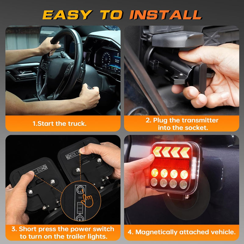 Wireless Magnetic Trailer Light Kit, Rechargeable LED Tow Tail Lights