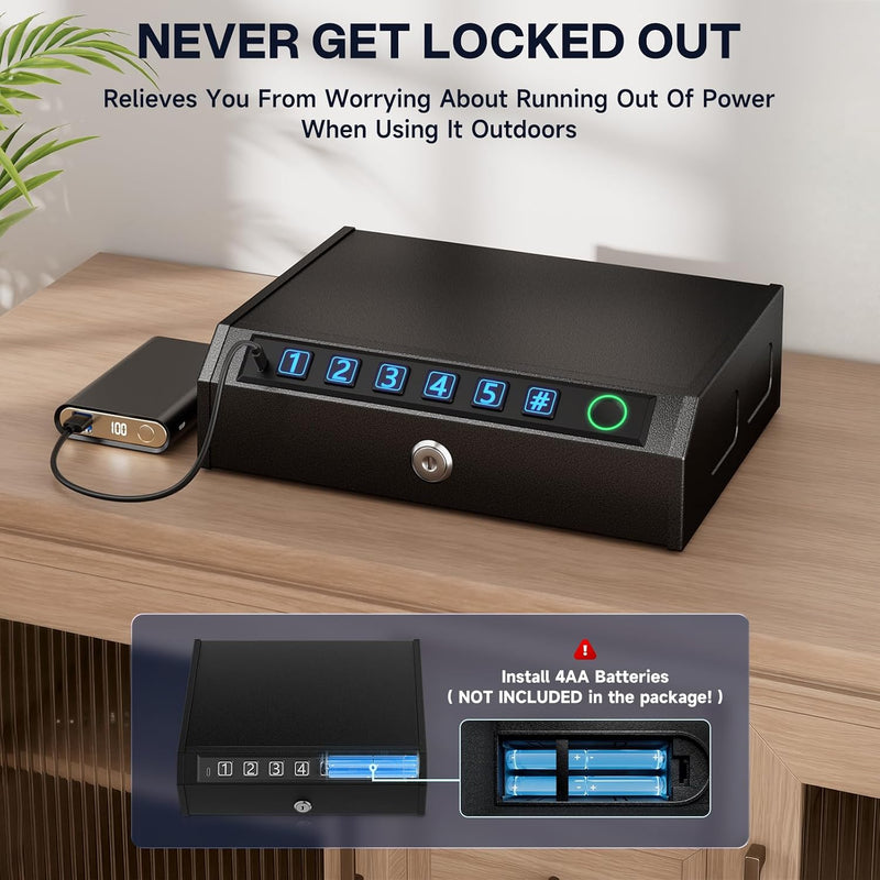 Biometric Handgun Safe, Quick Access Gun Safe w/ LED Light & Stealth Mode