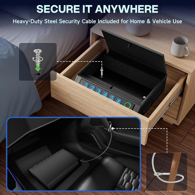 Biometric Handgun Safe, Quick Access Gun Safe w/ LED Light & Stealth Mode