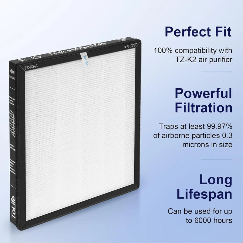 ToLife TZ-K2 Replacement Filter, 3-in-1 H13 HEPA & Activated Carbon, 2 Pack