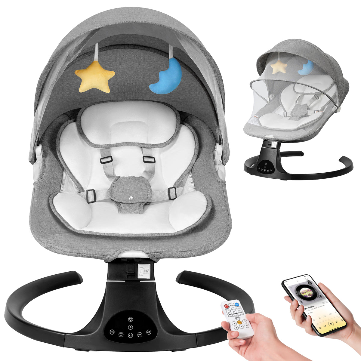 Baby Electric Bassinet, Baby Rocker, 5 Speed And 10 Lullabies, Baby Bouncer,Adapter And Battery Powered, For Indoor And Outdoor Use, Remote Control