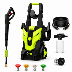 Portable Electric Pressure Washer with 4 Quick-Connect Nozzles, Foam Cannon, Hose & Wheels