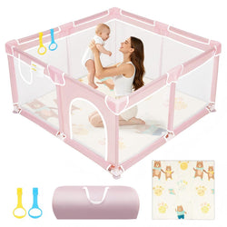 Baby Playpen, Large Indoor and Outdoor Play Yards, 360° Visibility , for Toddler-Pink