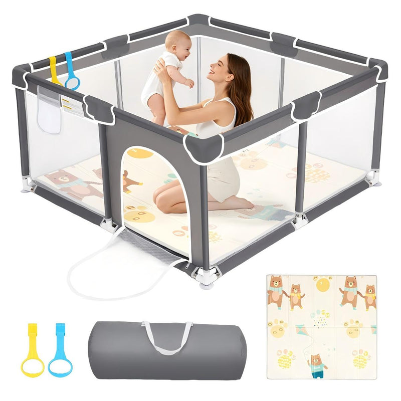Baby Playpen, Large Indoor and Outdoor Play Yards, 360° Visibility , for Toddler-Pink
