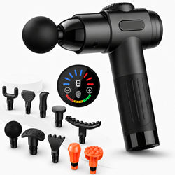 Deep Tissue Massage Gun with 10 Massage Heads, Cordless Percussion Massager for Back, Neck, Shoulders, Legs & Muscle Recovery, Black