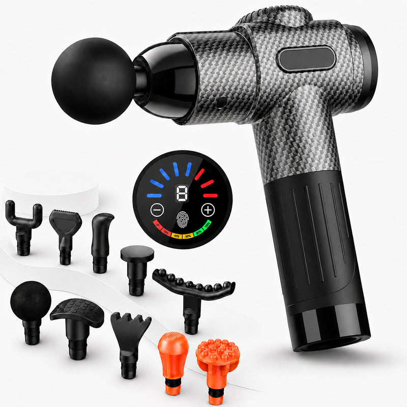 Deep Tissue Massage Gun with 10 Massage Heads, Cordless Percussion Massager for Back, Neck, Shoulders, Legs & Muscle Recovery, Black