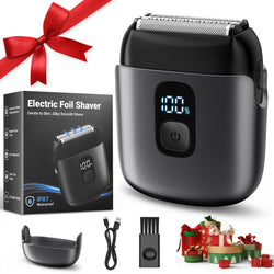Mini Electric Foil Shaver with LED Display, Wet/Dry IPX7 Waterproof, USB-C Rechargeable - Black