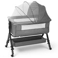 3 in 1 Baby Bassinet Bedside Sleeper with Wheels, Mosquito Net, Foldable Crib, Dark Grey