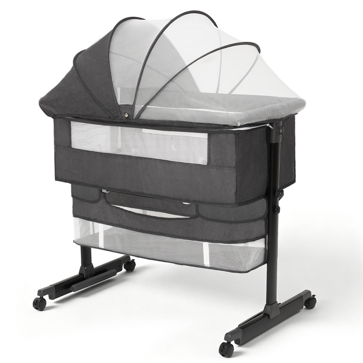 Kmaier Baby Bassinet 3 in 1 Foldable Portable Crib,6 Adjustable Height,with Wheels,Baby Bassinet Rocking-Dark Grey
