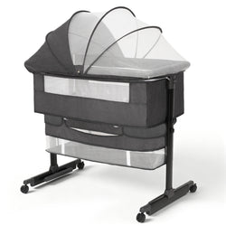 Kmaier Baby Bassinet 3 in 1 Foldable Portable Crib,6 Adjustable Height,with Wheels,Baby Bassinet Rocking-Dark Grey