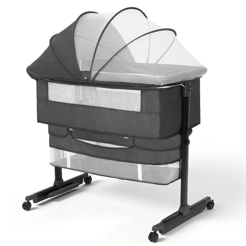 Kmaier Baby Bassinet 3 in 1 Foldable Portable Crib,6 Adjustable Height,with Wheels,Baby Bassinet Rocking-Dark Grey