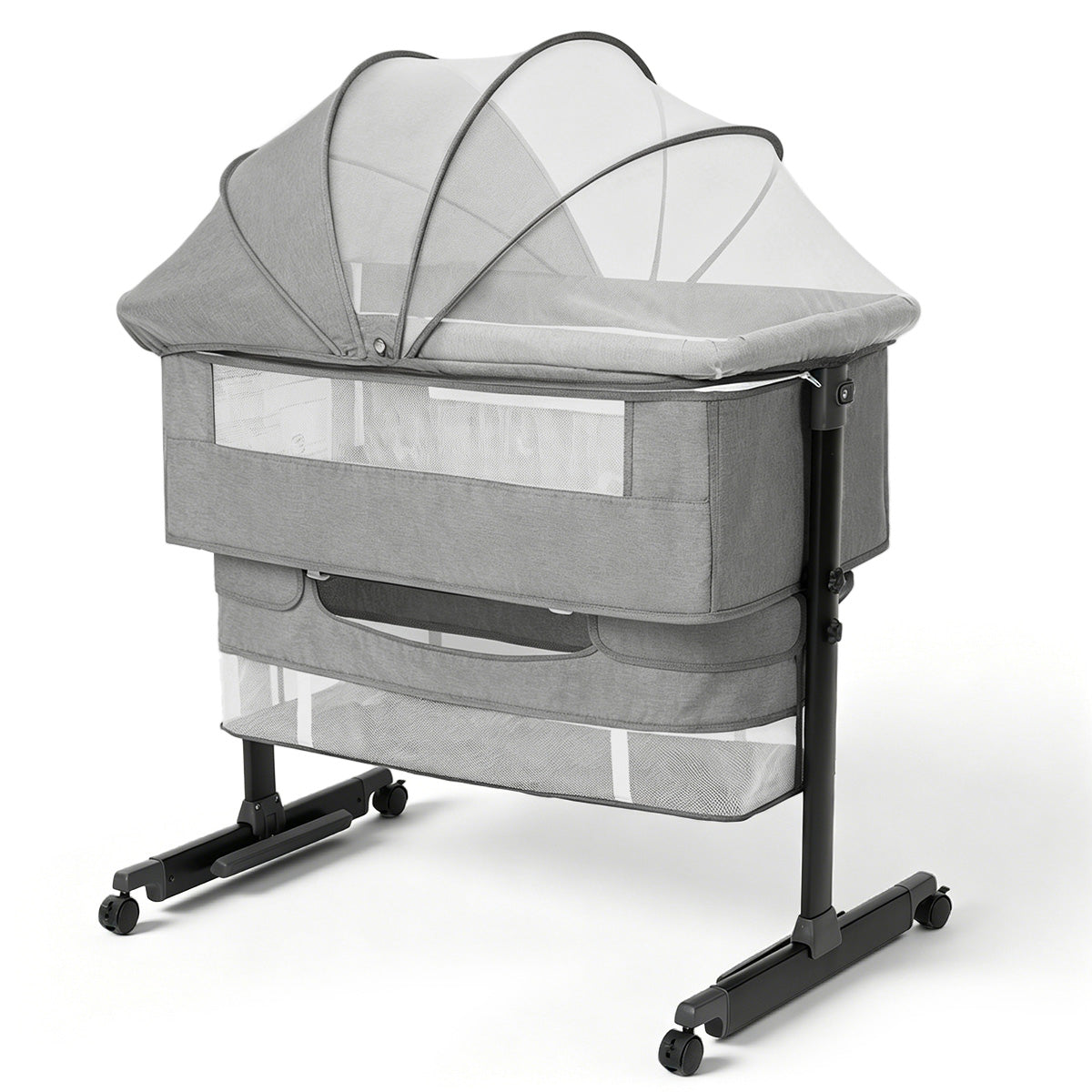 Kmaier Baby Bassinet 3 in 1 Foldable Portable Crib,6 Adjustable Height,with Wheels,Baby Bassinet Rocking-Dark Grey