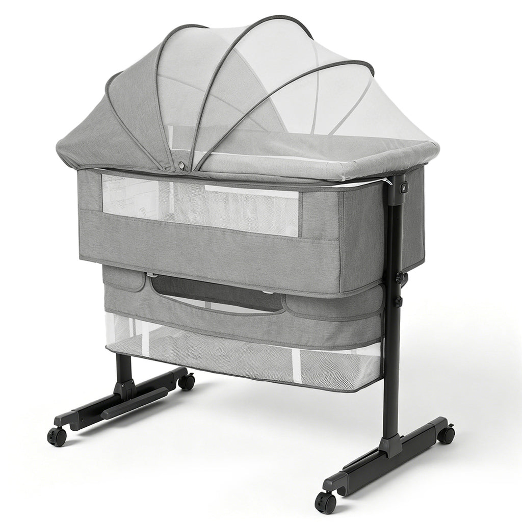 Kmaier Baby Bassinet 3 in 1 Foldable Portable Crib,6 Adjustable Height,with Wheels,Baby Bassinet Rocking-Dark Grey
