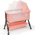 3 in 1 Baby Bassinet Bedside Sleeper with Wheels, Mosquito Net, Foldable Crib, Dark Grey