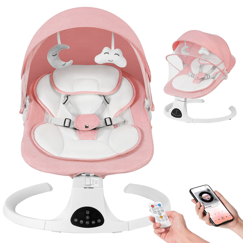 Baby Electric Bassinet, Baby Rocker, 5 Speed And 10 Lullabies, Baby Bouncer,Adapter And Battery Powered, For Indoor And Outdoor Use, Remote Control