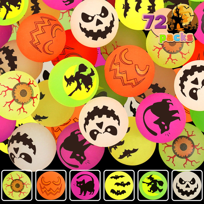 72-Count Glow-in-the-Dark Halloween Bouncy Balls, 1.18 in Rubber Party Favors, 6 Designs