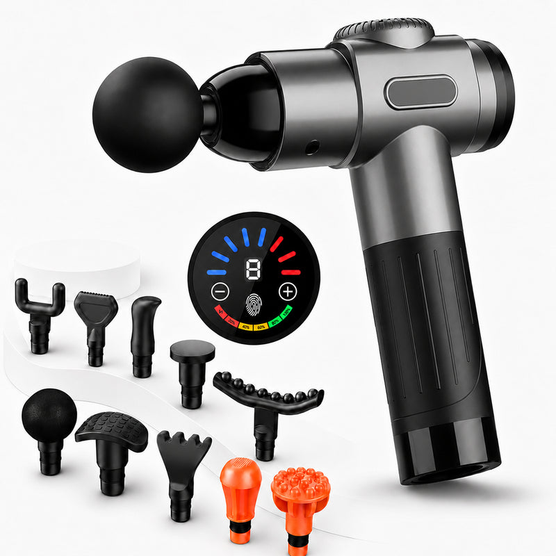 Deep Tissue Massage Gun with 10 Massage Heads, Cordless Percussion Massager for Back, Neck, Shoulders, Legs & Muscle Recovery, Black